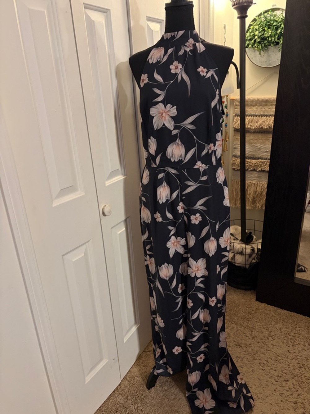 Yumi Kim Black Floral Halter Jumpsuit with Blush Blooms